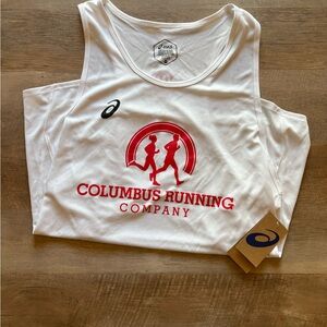 Asics White Tank with Red Columbus Running Logo